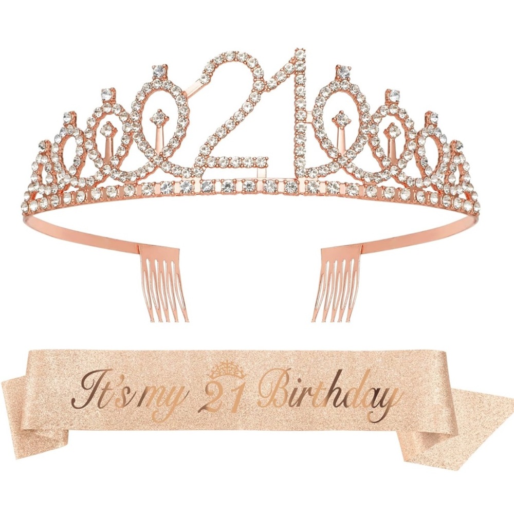 21st Birthday Sash and Crown - Rose Gold